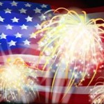 Exploding Fireworks & US Flag