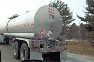 HazMat Placards visible on a tanker truck