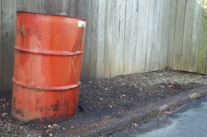 55-gallon container of leaking waste