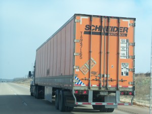Display of placard holder on Schneider truck