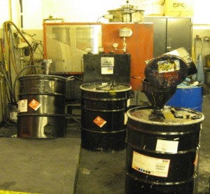 Steel 55-gallon drums of hazardous waste