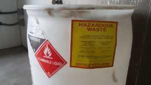 Drum of ignitable and corrosive hazardous waste