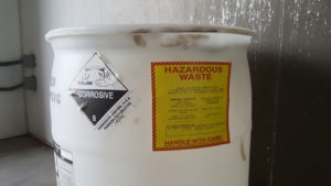 Drum of corrosive hazardous waste