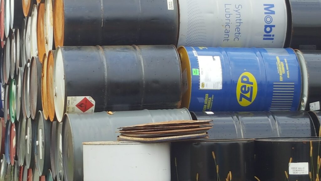 Empty drums stacked